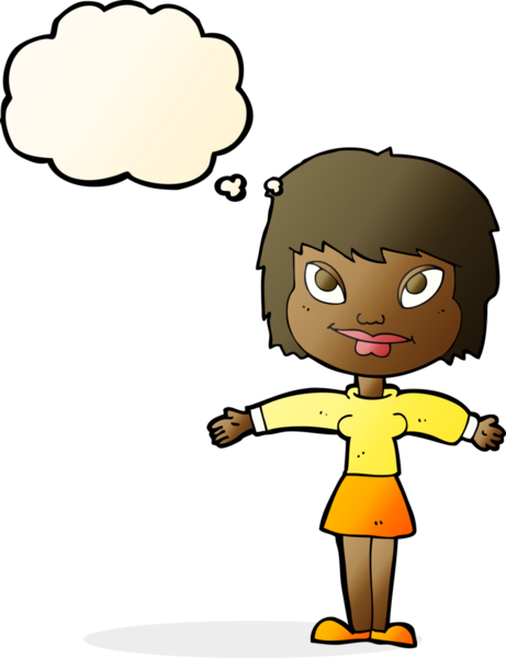 Bir insan tarafından çizilmiş düşünce baloncuğu ile açık amrs çizgi film kadını