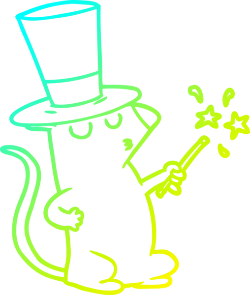 Bir insan tarafından çizilen çizgi film fare sihirbazının soğuk çizgi çizimi