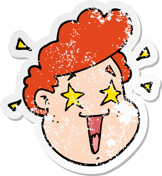 Bir insan tarafından çizilmiş üzgün bir çizgi film çıkartması.