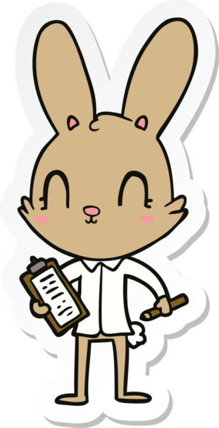 Bir insan tarafından çizilmiş bir karikatür tavşanı çıkartması.