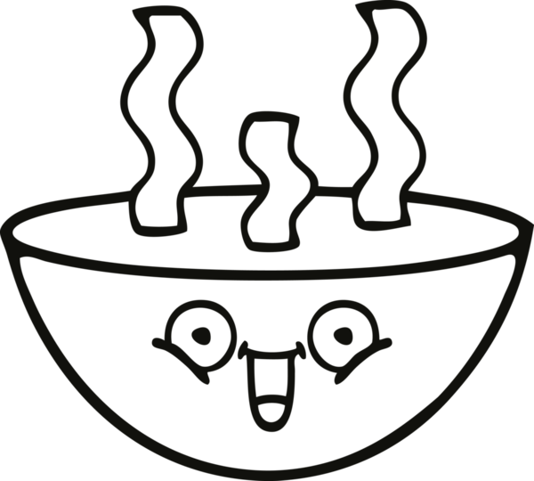 Bir insan tarafından çizilmiş sıcak çorba tabağının çizgi çizimi.