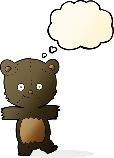 Bir insan tarafından çizilmiş düşünce baloncuğu olan sevimli siyah ayı.