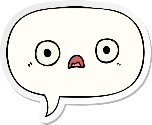 Bir insan tarafından çizilmiş konuşma kabarcığı çıkartmalı şirin çizgi film yüzü.