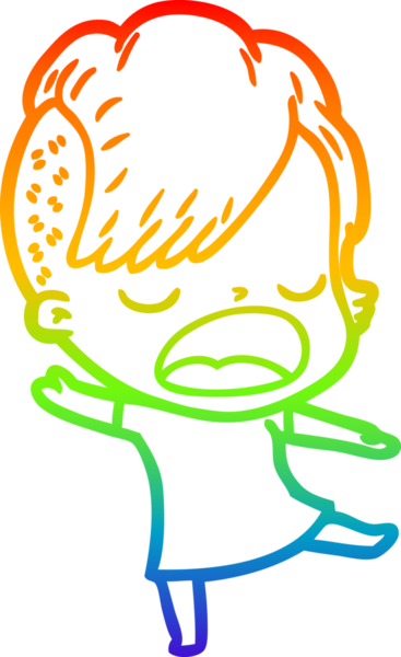 Gökkuşağı gradyan çizgi çizimi bir insan tarafından çizilen havalı hippi kız çizimi