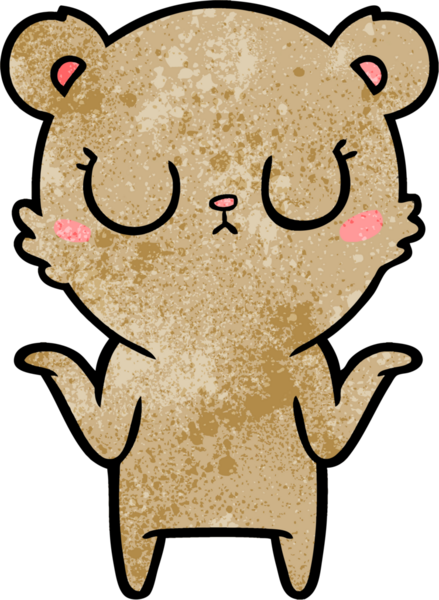 Bir insan tarafından çizilmiş barışçıl çizgi film ayısı omuz silkiyor.