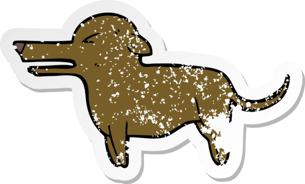 Bir insan tarafından çizilmiş bir karikatür köpeğinin sıkıntılı çıkartması.