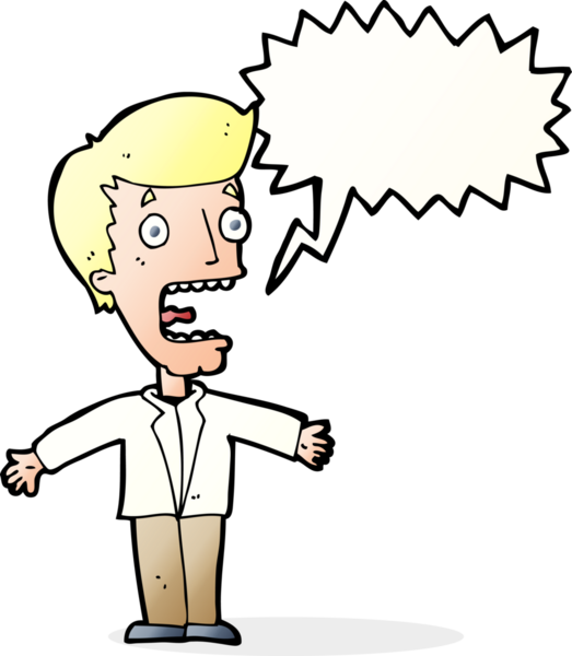 Bir insan tarafından çizilmiş konuşma balonlu çığlık atan bir adam.