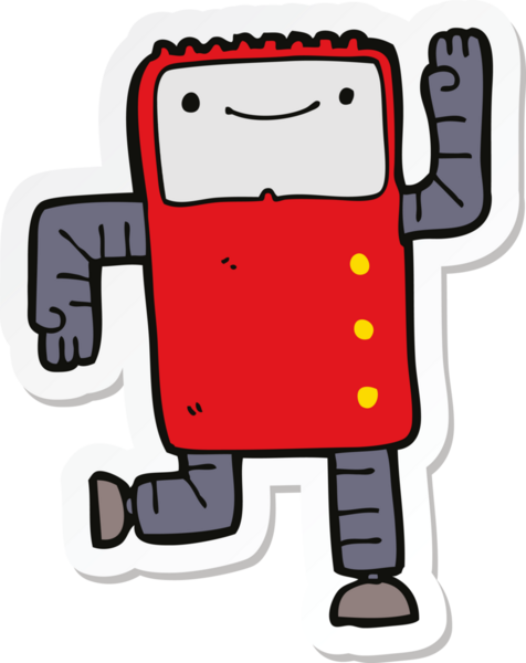 Bir insan tarafından çizilmiş robot karikatür çıkartması.