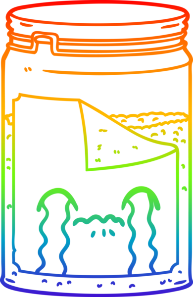 Gökkuşağı gradyan çizgi çizimi karikatür cam kavanozunun bir insan tarafından çizilmiş ağlaması