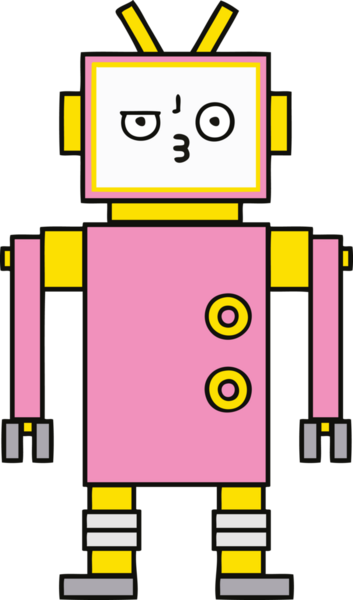 Bir insan tarafından çizilmiş sevimli bir robot karikatürü.