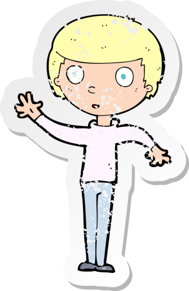 Bir insan tarafından çizilmiş karikatürün gerilimli retro yapıştırması.