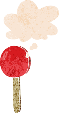 Düşünce baloncuklu çizgi film lolipopu grunge sıkıntılı retro desenli bir insan tarafından çizilmiş