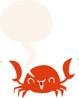 bir insan tarafından çizilmiş retro tarzı konuşma baloncuklu çizgi film yengeci