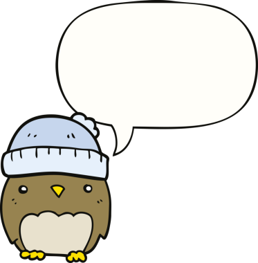 Bir insan tarafından çizilmiş konuşma baloncuğu şapkalı sevimli bir baykuş.