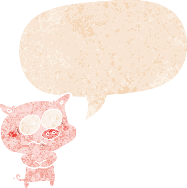 Bir insan tarafından çizilmiş grunge sıkıntılı retro stili konuşma baloncuklu çizgi film sinirli domuz