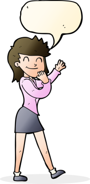 Bir insan tarafından çizilmiş konuşma balonu olan mutlu bir iş kadını.