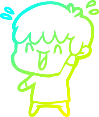 Bir insan tarafından çizilmiş gülen bir çizgi film karakteri çizimi.