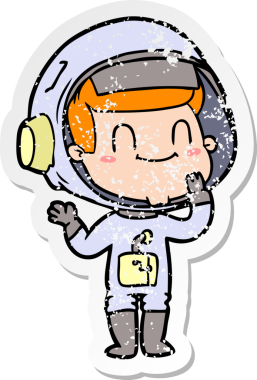 Bir insan tarafından çizilmiş mutlu bir astronotun sıkıntılı çıkartması.