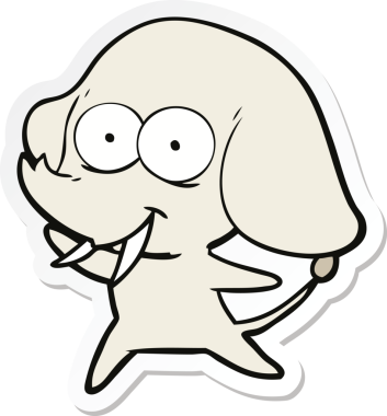 Bir insan tarafından çizilmiş mutlu bir filin çıkartması.