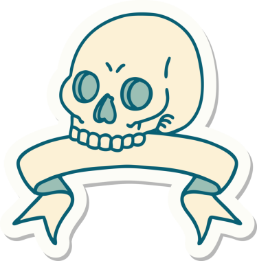 Bir insan tarafından çizilmiş kafatasının pankartıyla dövme stili etiketi