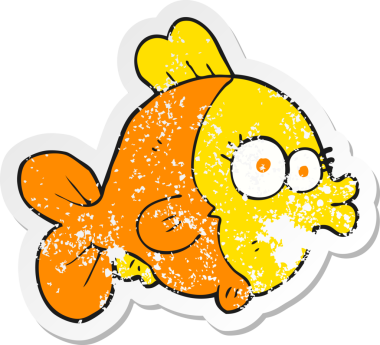 Bir insan tarafından çizilmiş komik bir karikatür balığının geriletilmiş çıkartması.