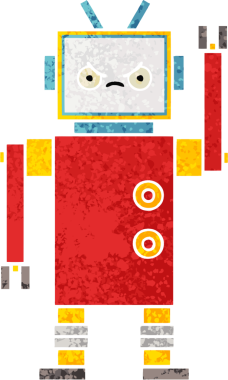 Bir insan tarafından çizilmiş bir robotun retro çizim tarzı karikatürü