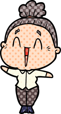 Bir insan tarafından çizilmiş mutlu yaşlı kadın çizgi filmi.