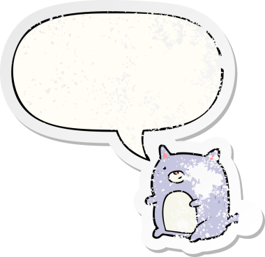 Konuşma baloncuğu olan çizgi film kedisi bir insan tarafından çizilmiş sıkıntılı eski bir çıkartma