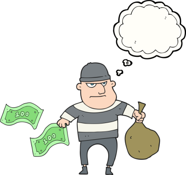 Bir insan tarafından çizilmiş serbest çizim baloncuk banka soyguncusu