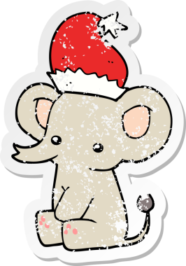 Bir insan tarafından çizilmiş şirin bir Noel filinin hüzünlü çıkartması.