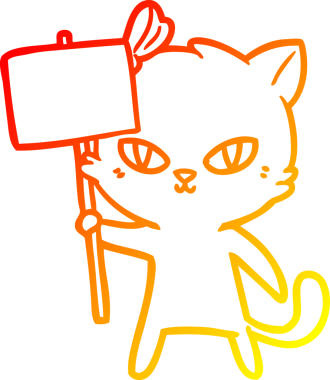 Bir insan tarafından çizilmiş protesto işareti olan sevimli bir çizgi film kedisinin sıcak çizgi çizimi