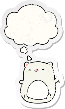 Karikatür kutup ayısı. Düşünce baloncuğu insan tarafından çizilmiş yıpranmış bir çıkartma.