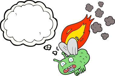 Serbest çizim düşünce baloncuğu sineği bir insan tarafından çizilip yakılıyor.