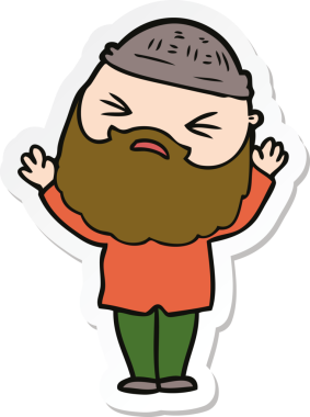 Bir insan tarafından çizilmiş sakallı bir karikatür adamın çıkartması.