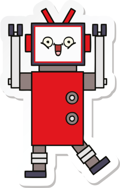 Bir insan tarafından çizilmiş şirin, mutlu bir robotun çıkartması.