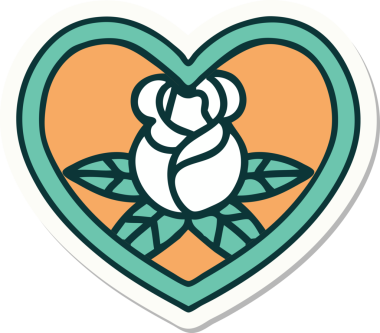 Geleneksel kalp stili dövme çıkartması ve bir insan tarafından çizilmiş çiçekler.