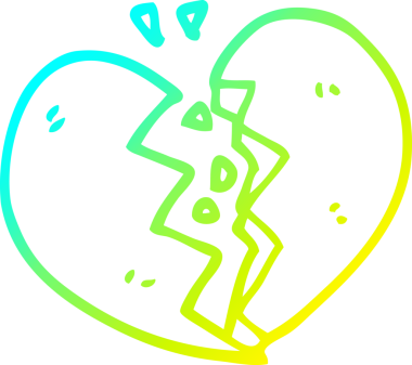 Bir insan tarafından çizilmiş kırık bir kalbin soğuk gradyan çizimi.