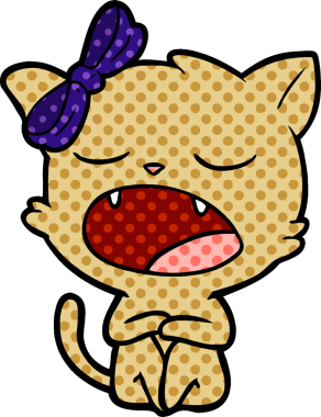 Bir insan tarafından çizilmiş esneyen kedi çizgi filmi.