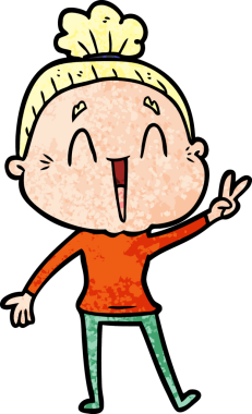 Bir insan tarafından çizilmiş mutlu yaşlı kadın çizgi filmi.