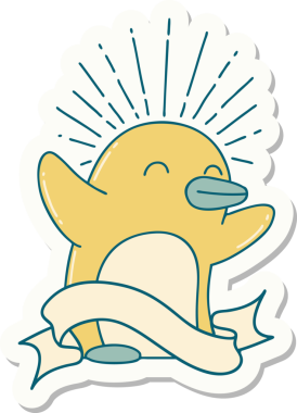 Bir insan tarafından çizilmiş mutlu penguen dövmesi çıkartması.