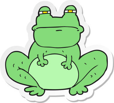 Bir insan tarafından çizilmiş karikatür kurbağasının çıkartması.