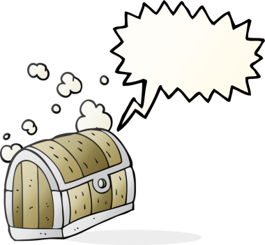 Bir insan tarafından çizilmiş serbest konuşma balonu karikatürü hazine sandığı.