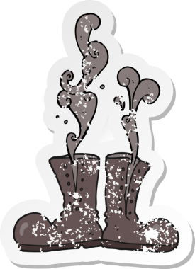 Bir insan tarafından çizilmiş, buharlı asker çizmelerinin gerilemiş çıkartması.