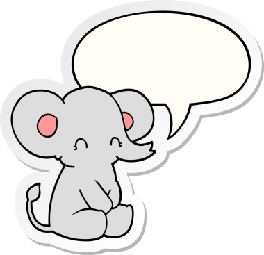 Bir insan tarafından çizilmiş baloncuk çıkartmalı şirin bir fil.