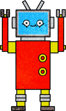 Bir insan tarafından çizilmiş bir robotun retro grunge dokusu