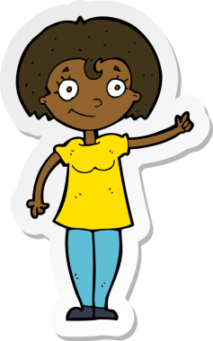 Bir insan tarafından çizilmiş mutlu bir kadının çıkartması.