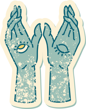 Bir insan tarafından çizilmiş gizemli ellerin sembolik dövmeli görüntüsü.