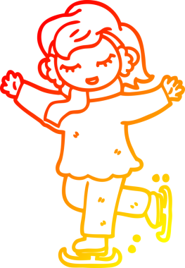 Bir insan tarafından çizilen buz pateni yapan bir kızın sıcak çizgi çizgisi.