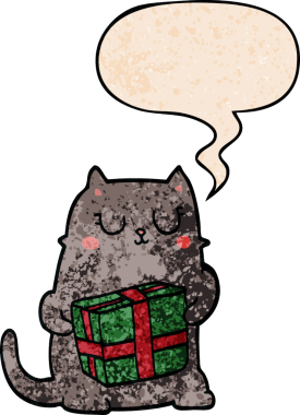 Bir insan tarafından çizilmiş eski moda konuşma baloncuklu çizgi film kedisi.