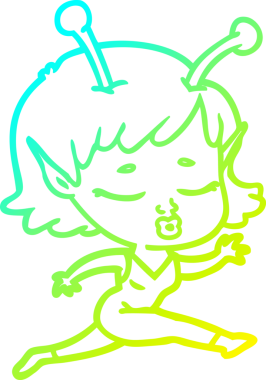 Bir insan tarafından çizilmiş, soğuk gradyan bir uzaylı kız çizgi filmi